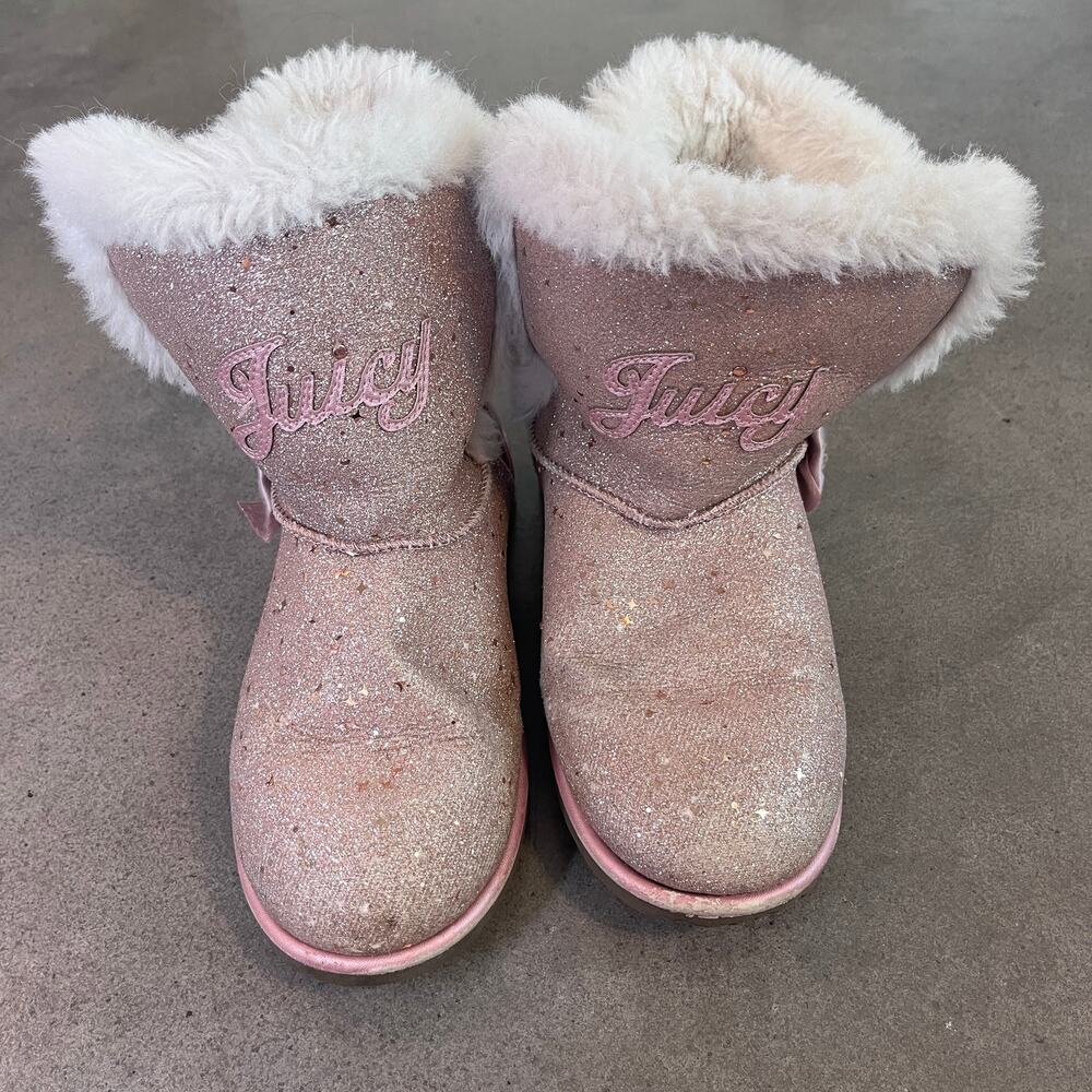 Juicy Contour Lil Windsor Rose Gold sparkle faux fur Girls size 5 boots